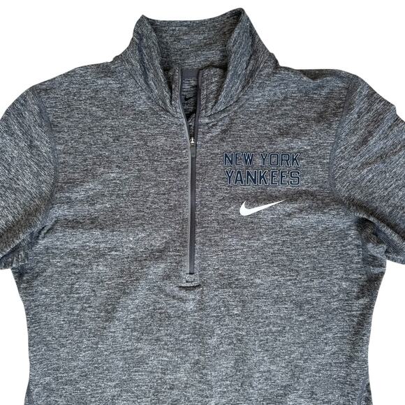Nike New York Yankees Fitted Running Shirt Small Pullover Long Sleeves Gray Zip - Picture 3 of 15
